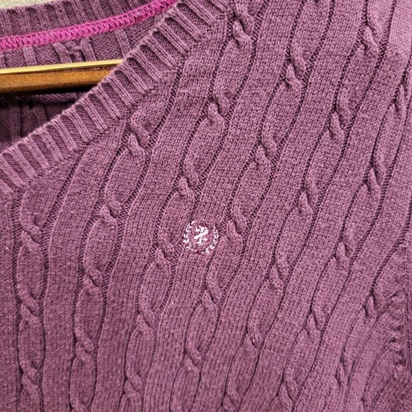 IZOD V Neck Cable Knit Sweater Women's Large Crest Casual Office Warm Cozy Comfy - Picture 3 of 6
